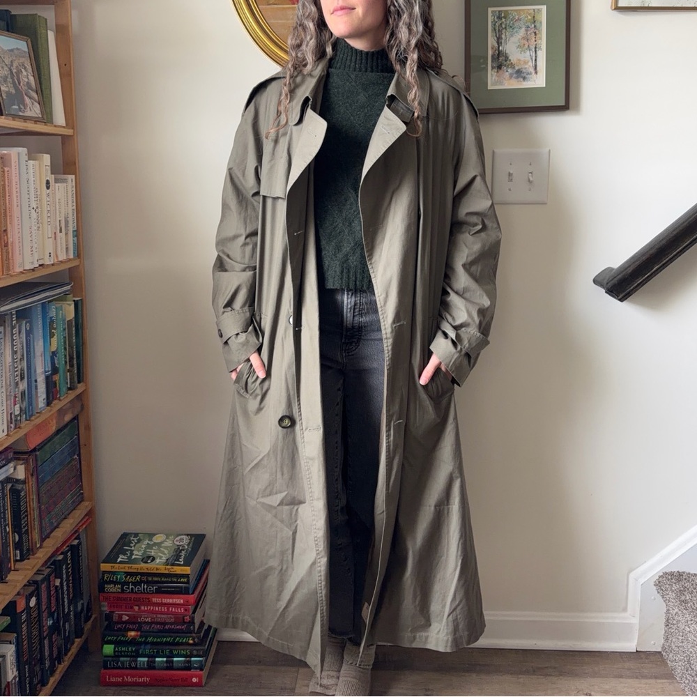 Vintage Long Olive Green Khaki Trench Coat **as is